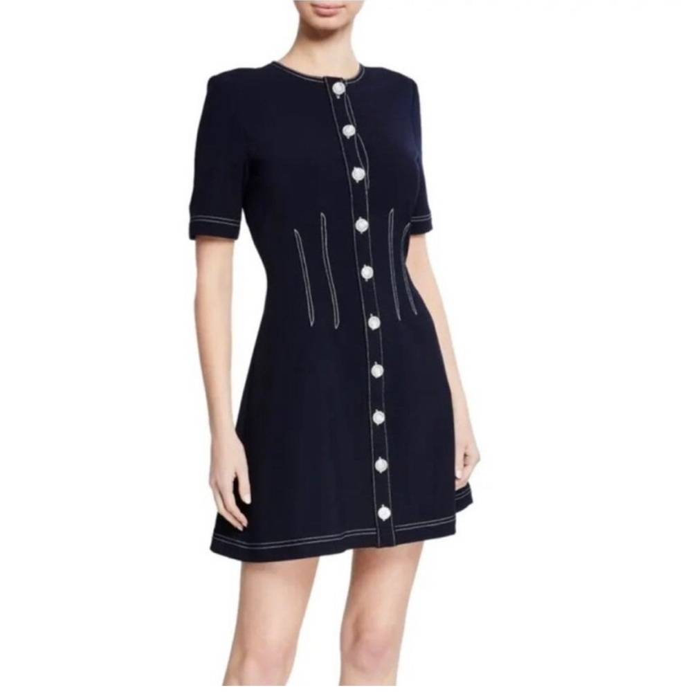 Veronica Beard Mikel Short-Sleeve Button-Front Dress Navy Blue Size 4 - Picture 2 of 12